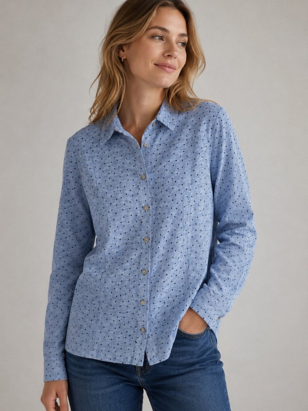 Boden Cotton Blouse in Light Blue, Size 10